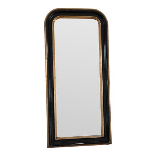 Antique French Louis Philippe Full Length Mirror – Black and Gold, Late 19th Century For Sale