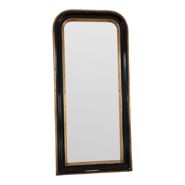 Antique French Louis Philippe Full Length Mirror – Black and Gold, Late 19th Century For Sale