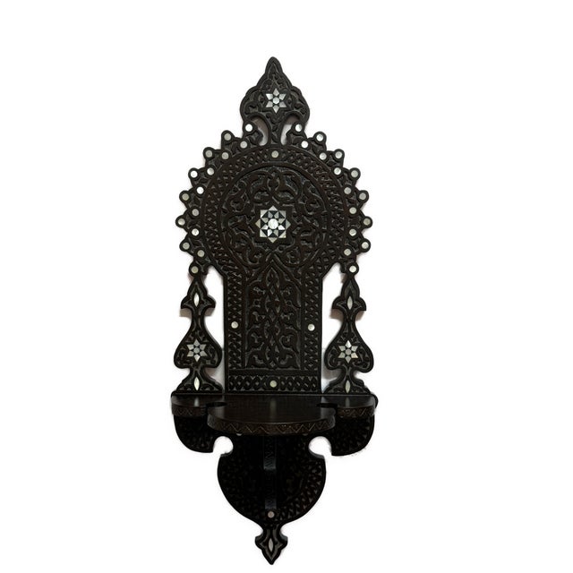 Brown Handmade Wooden Wall Shelf With Mother of Pearl Inlay For Sale - Image 8 of 8