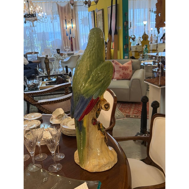 Majolica Earthenware Large Parrot Sculpture Hand Painted For Sale - Image 9 of 11