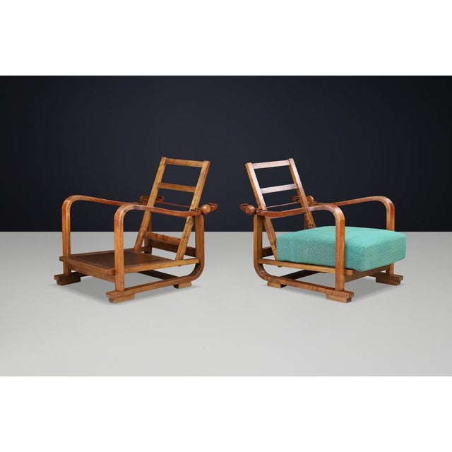 1920s Art Deco Adjustable Lounge Chairs in Walnut, Prague, 1930s For Sale - Image 5 of 13