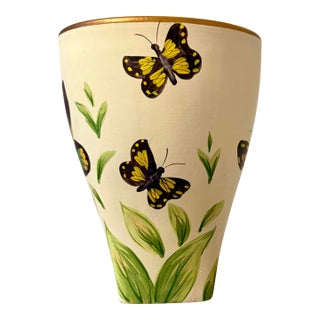 Late 20th Century Hand Painted Butterfly Tapered Vase For Sale