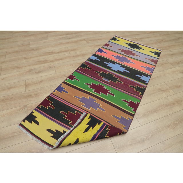 1970s 1970s Southwestern Geometric Natural Rainbow Colorful Striped Kilim Rug For Sale - Image 5 of 13