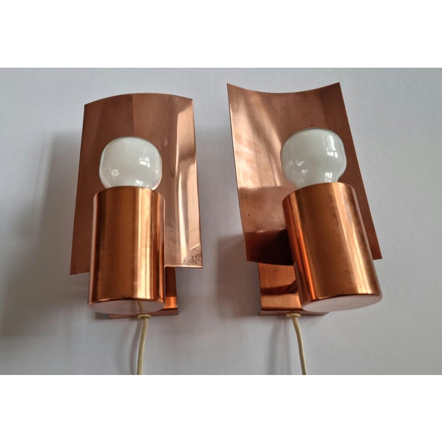 Metal Mid-Century Copper Wall Lamps, Denmark, 1968, Set of 2 For Sale - Image 7 of 18