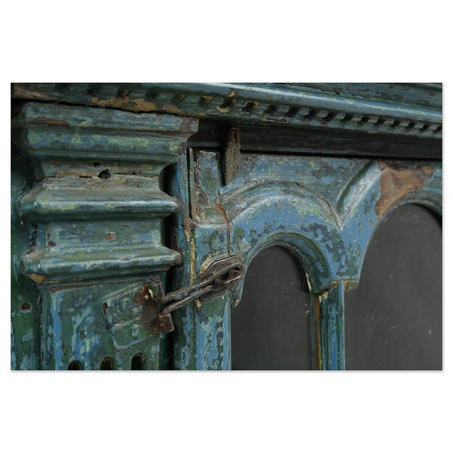 Blue Patinated Wooden Wall Display Cabinet For Sale - Image 8 of 9