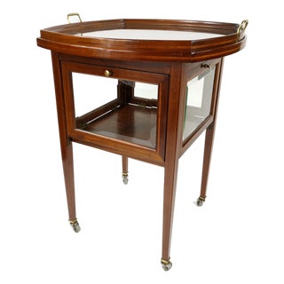 French Neoclassical Mahogany Bar Cart with Glass Tray, 1930s For Sale