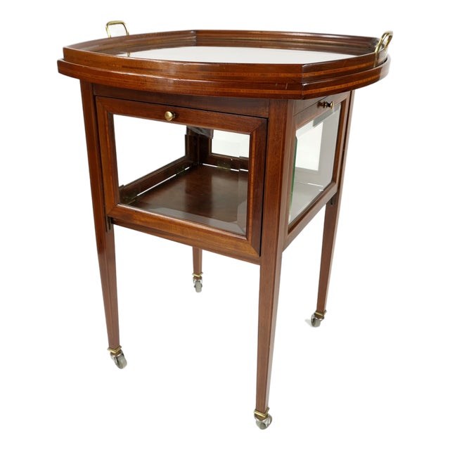 French Neoclassical Mahogany Bar Cart with Glass Tray, 1930s For Sale