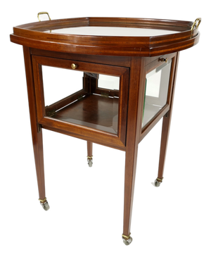 French Neoclassical Mahogany Bar Cart with Glass Tray, 1930s
