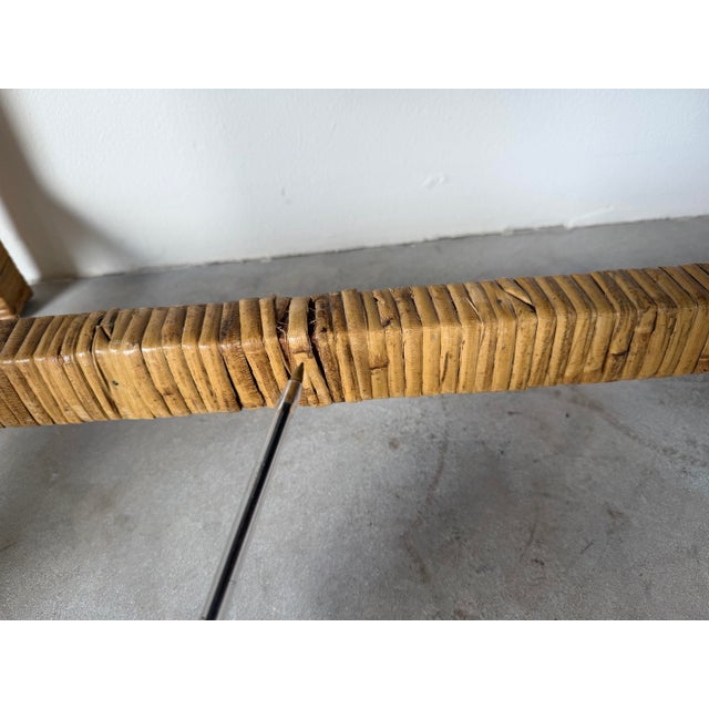 Vintage Palm Beach Regency Coastal Rattan Console Table With Glass Top For Sale - Image 12 of 12