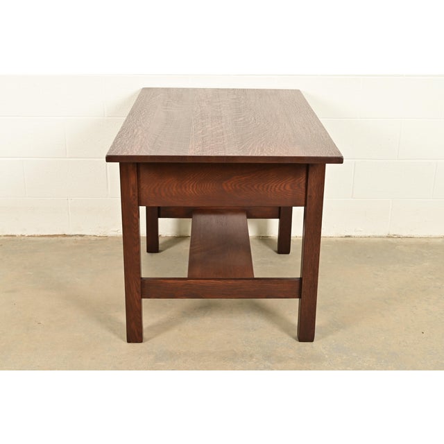 Gustav Stickley Antique Mission Oak Arts & Crafts Writing Desk or Library Table, Newly Refinished For Sale - Image 12 of 14