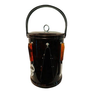 1970s George Briard Ice Bucket With Amber Lucite Tools For Sale