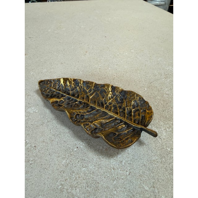 Modern Vintage Brass Leaf Trinket Dish / Decorative Catchall Bowl For Sale - Image 3 of 6