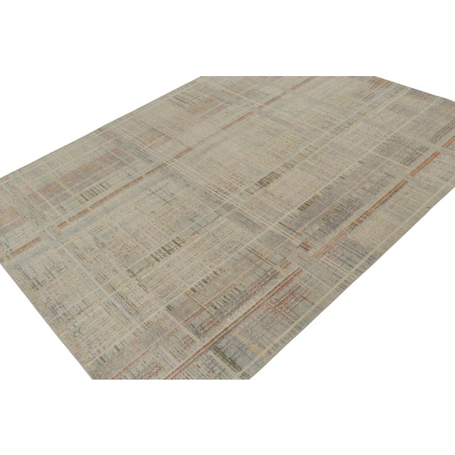 Modern Rug & Kilim’s Distressed Style Abstract Rug in Polychromatic Geometric Pattern For Sale - Image 3 of 8