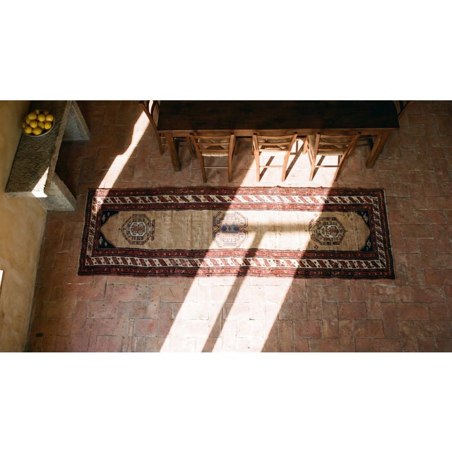 1920s Tan Camel Medallion Antique Persian Serab Rug 3' X 12'3" Handknotted Wool Carpet For Sale In New York - Image 6 of 7