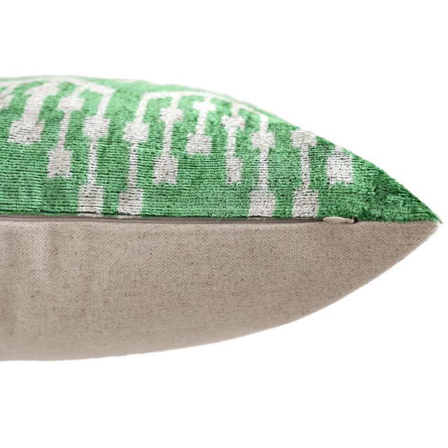 Green Handwoven Green Ikat Silk Velvet Pillow 20x20 Inch | Luxury Organic Decorative Throw Pillow For Sale - Image 8 of 8