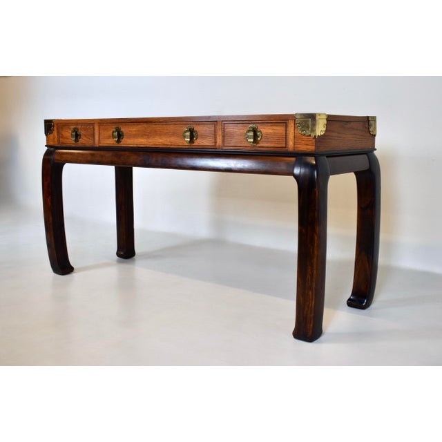 Campaign Ming Campaign Style Burl-Wood Console Table For Sale - Image 3 of 11