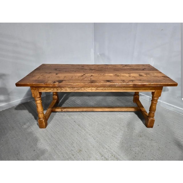 Brown Golden Oak Plank Farmhouse Refectory Dining Table, 1920 For Sale - Image 8 of 8