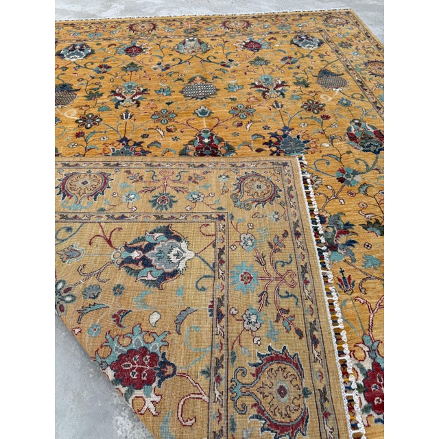 Saffron Sultanabad Design Area Rug, Hand-Knotted Wool, 8x10, Gold & Teal For Sale - Image 12 of 12