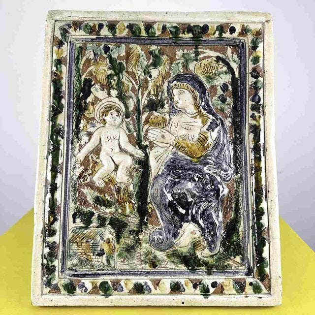 Votive Tile Picture in Glazed Terracotta For Sale - Image 9 of 9