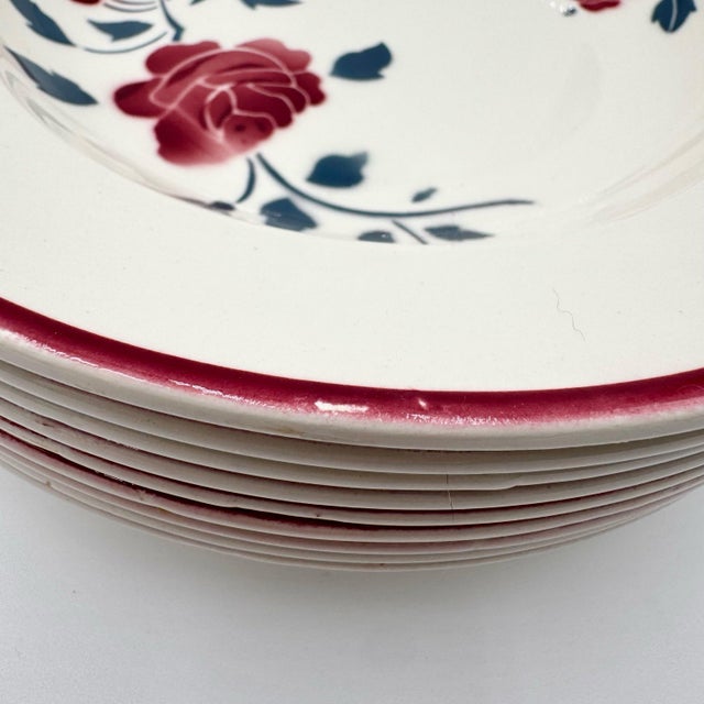 Ceramic Soup Plates with Les Roses Pattern from Badonviller, 1950s, Set of 9 For Sale - Image 7 of 9