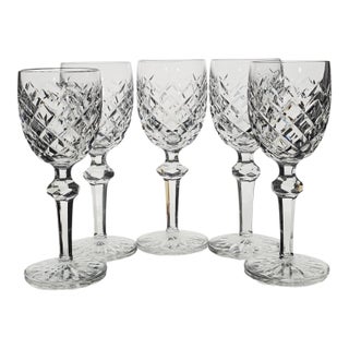 Set of Five Waterford Powerscourt Crystal Wine Glasses 6.375" For Sale