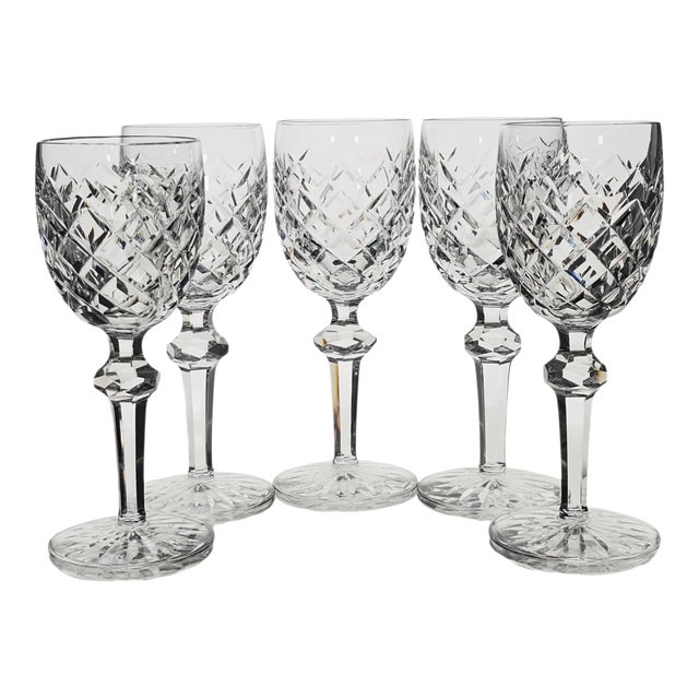 Set of Five Waterford Powerscourt Crystal Wine Glasses 6.375" For Sale