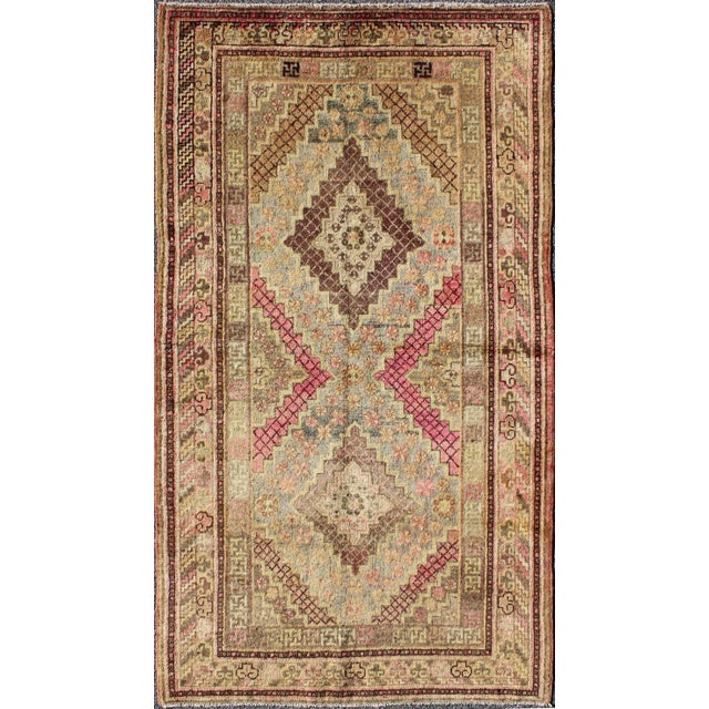 Red Early 20th Century Antique Khotan Rug With Paired Diamond Medallions in Wine Red For Sale - Image 8 of 8