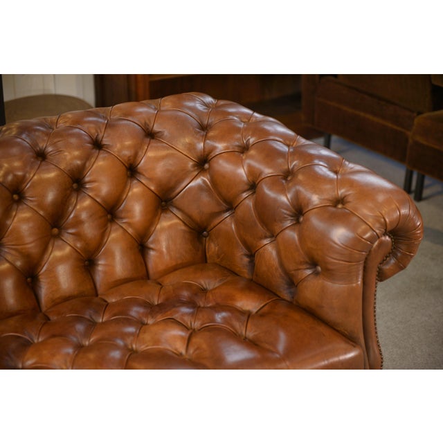 Brown Chesterfield Sofa in Tan Tufted Leather, 1990s For Sale - Image 8 of 12