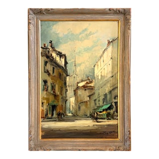 1970s G Frati Italy Impressionist City Landscape Framed Oil on Canvas For Sale