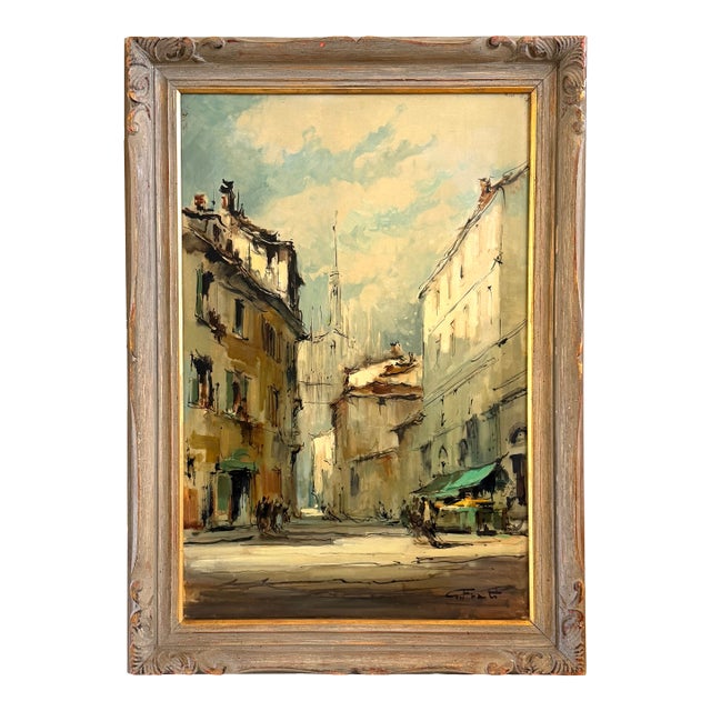 1970s G Frati Italy Impressionist City Landscape Framed Oil on Canvas For Sale