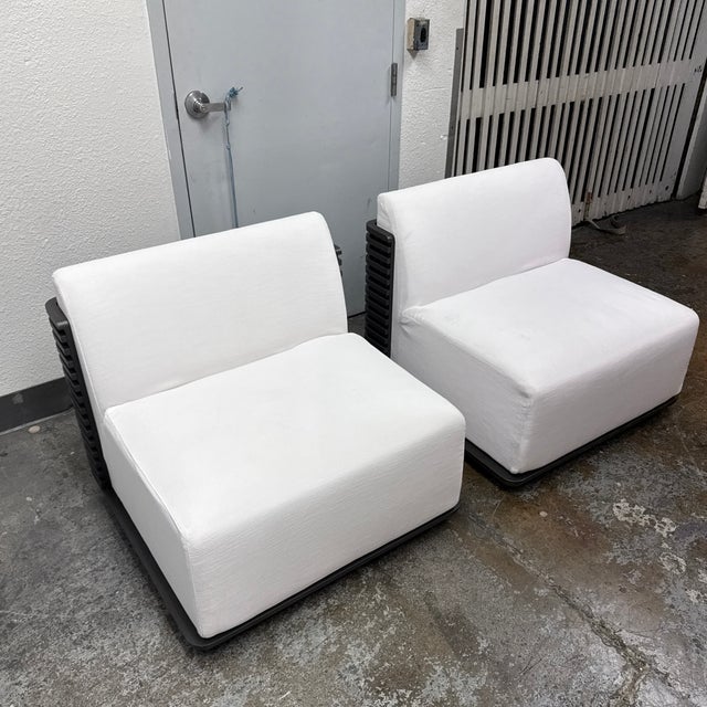 Traditional Thomas Bina & Ronald Sasson for Restoration Hardware Trelica Aluminum Swivel Outdoor Chairs, Pair For Sale - Image 3 of 12