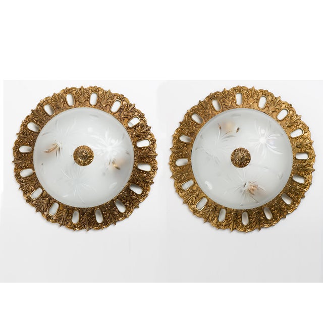 1950s 1950s Spanish Neo-Rococo Solid Bronze Flush Mount Ceiling Light For Sale - Image 5 of 10