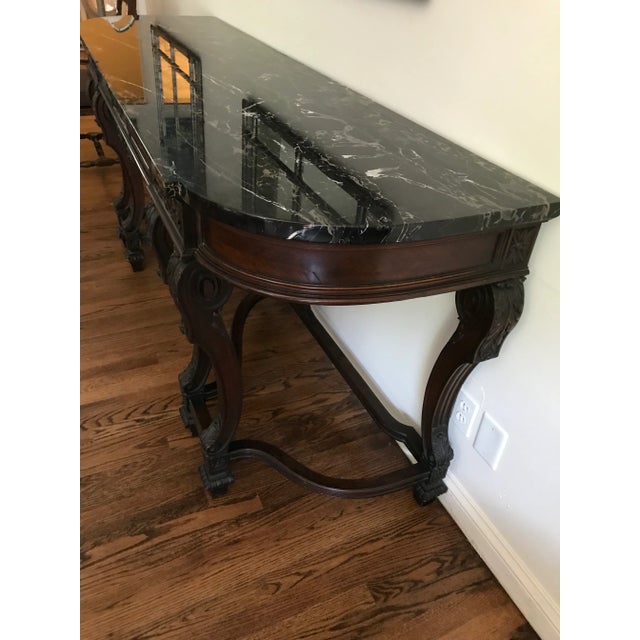 Onyx Antique 1920s Berkey and Gay Style Marble Topped Sideboard Console For Sale - Image 8 of 13
