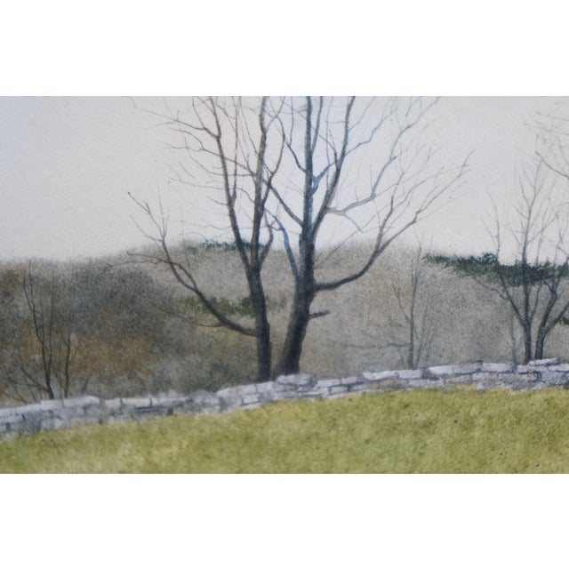 Green Thomas Puschock Farmhouse Barn Country Landscape Watercolor Painting 28" For Sale - Image 8 of 12