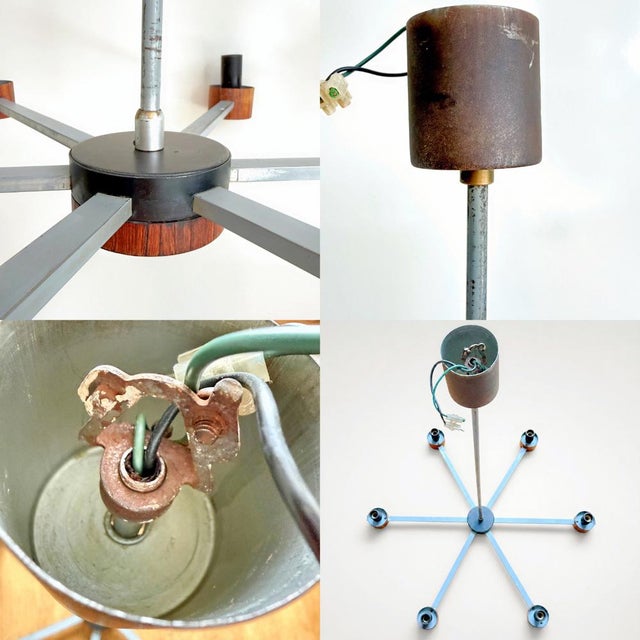 Mid-Century Modern 6-Arm Chandelier with Pressed Glass Shades, Late 20th Century For Sale - Image 16 of 17