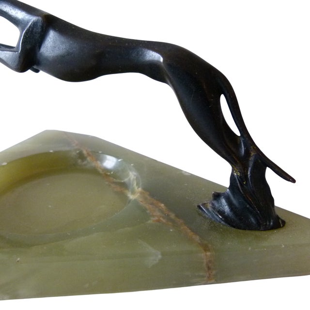 1920s Early 20th Century Bronze Greyhound Dog on Green Marble Base . Art Deco . For Sale - Image 5 of 12