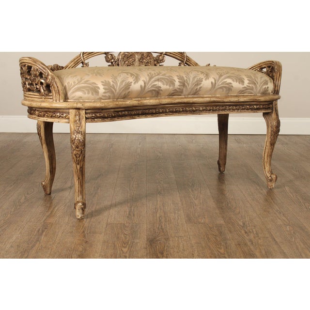 Rococo Late 20th Century Italian Rococo Style Antiqued Window Bench For Sale - Image 3 of 18