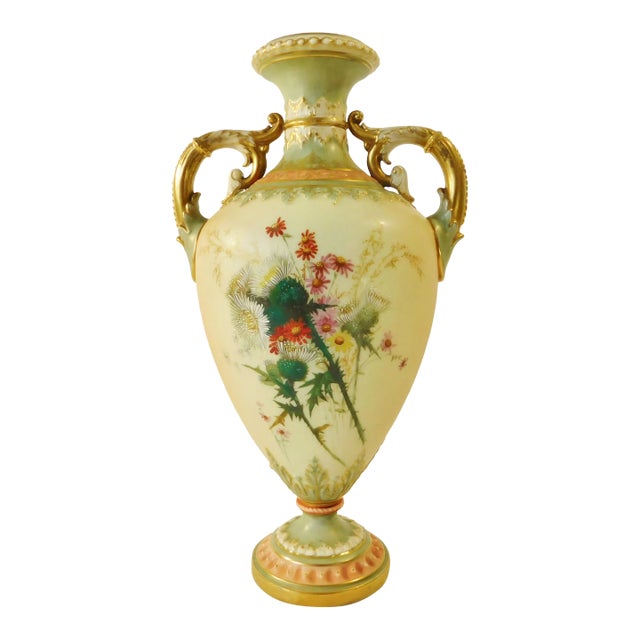 Antique C1896 Royal Worcester England Hand Painted Porcelain Floral Vase For Sale