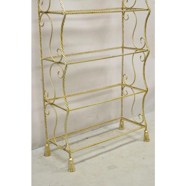 Gold Italian Hollywood Regency Iron Rope Tassel Silver Gold 5 Tier Etagere Bookcase For Sale - Image 8 of 12