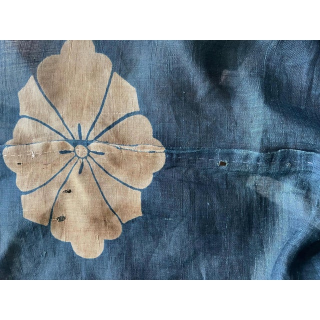 Japanese Two-Piece Indigo Asa Kyogen Festival Costume Meiji Period For Sale - Image 13 of 14