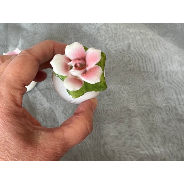 Pink Vintage Porcelain Flower Salt and Pepper Shakers, a Pair For Sale - Image 8 of 11