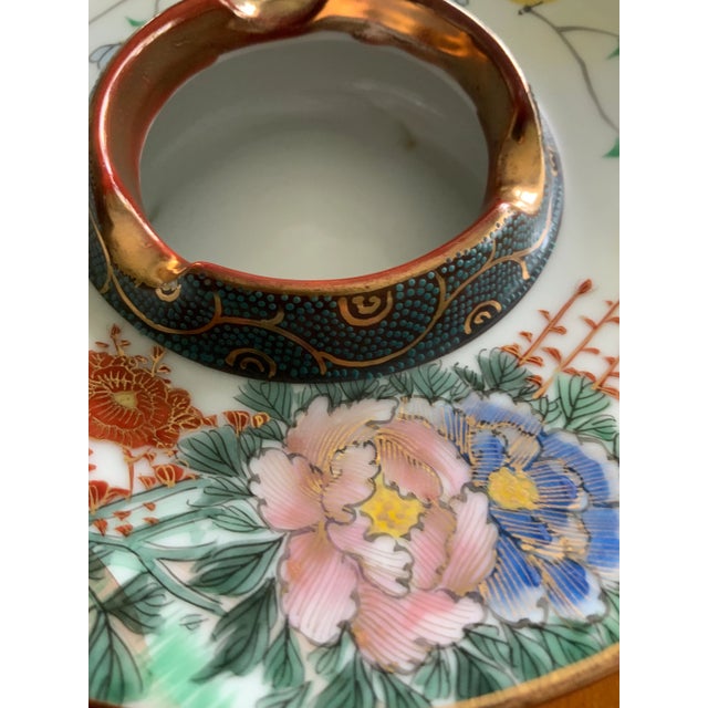 Mid 20th Century Hand Painted Ceramic Asian Parrot, Floral and Cloisonné Ashtray/Catchall For Sale - Image 4 of 6