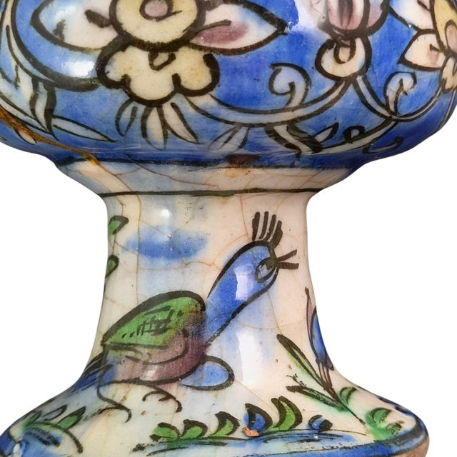 Antique West Asian Polychrome Ceramic Vase with Bird and Floral Decoration, 1900 For Sale - Image 9 of 13