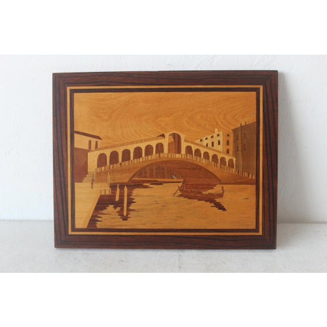 Wood 1970s Vintage Mid Century Sorrento Italy Inlay Picture Marquetry River Bridge Scene For Sale - Image 7 of 8