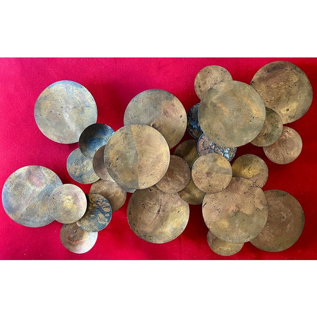 Gold Large Mid-Century Modern Abstract Expressionist Gilt Metal Lily Pad Raindrop Wall Sculpture Circa 1960 For Sale - Image 8 of 12