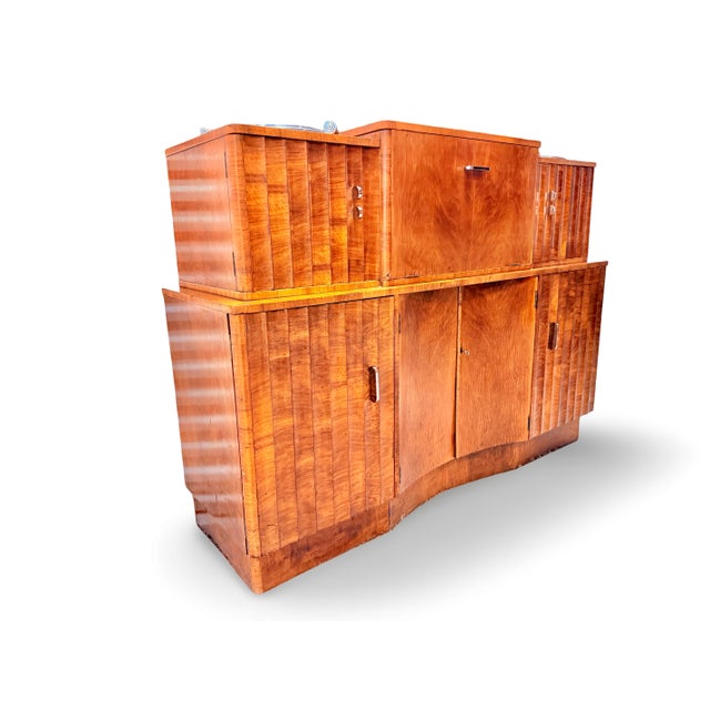 1930s 1930’s Art Deco Fluted Burr Walnut Cocktail Bar Server For Sale - Image 5 of 12