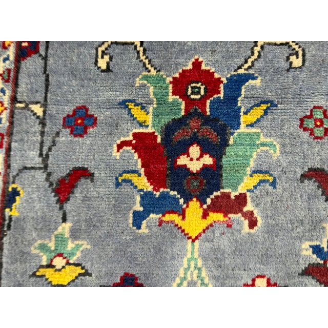 Blue Gray and Red Floral Wool Runner Rug, Persian Style, 2'9" X 9'7" For Sale - Image 11 of 17