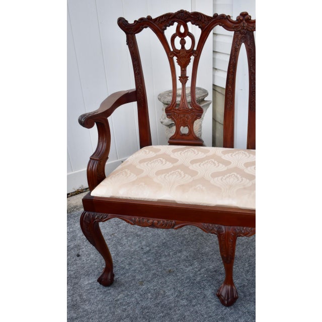Vintage Carved Mahogany Settee Chippendale Style Ball & Claw Feet For Sale - Image 4 of 16
