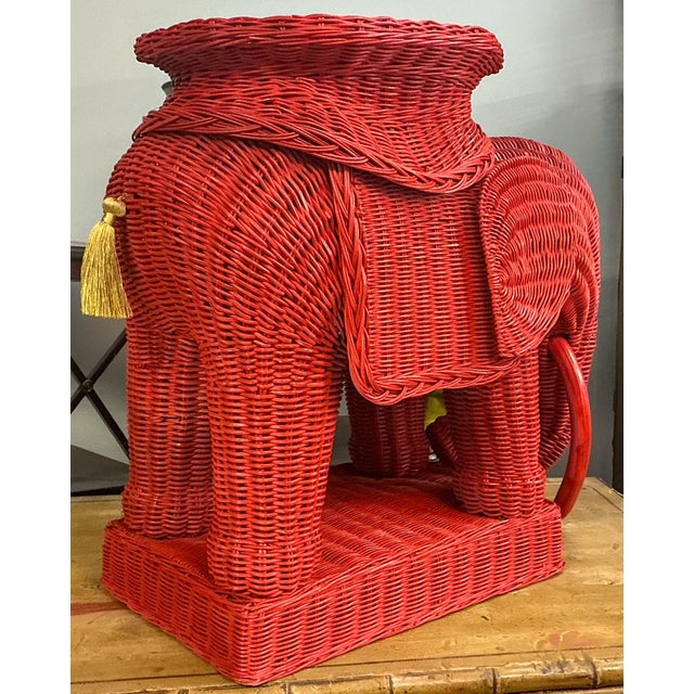 Wood Chinese Export Style Wicker Elephant Side Table / Stool / Garden Seat For Sale - Image 7 of 7