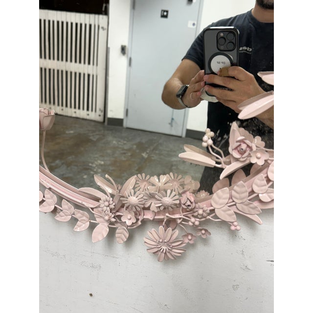 Pink Crate & Barrel Flower Crown Wall Mirror For Sale - Image 8 of 12